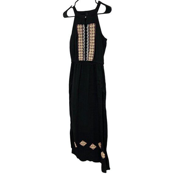 J. Peterman Womens Black Maxi Dress Embroidered Details Halter Neckline Sz 2 - Picture 3 of 9